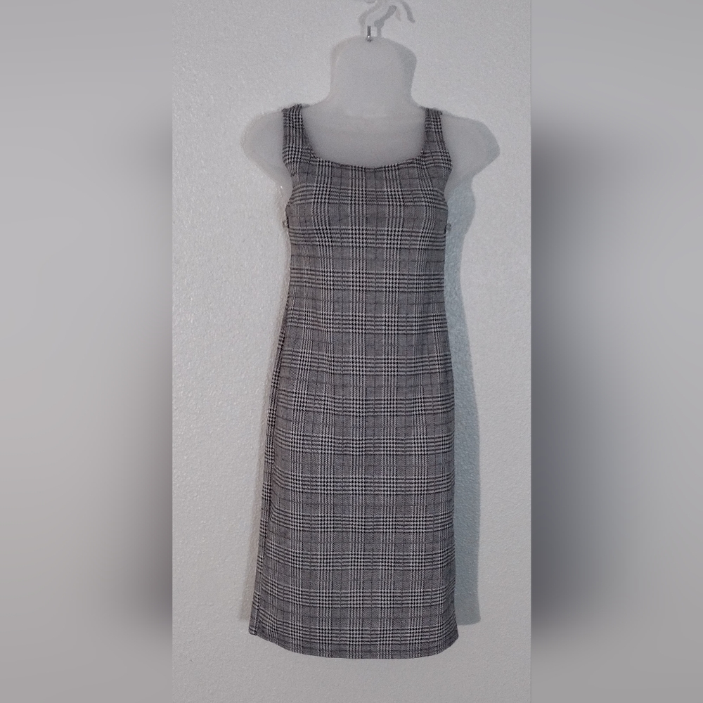 Sleeveless Pencil Straight Houndstooth Dress -